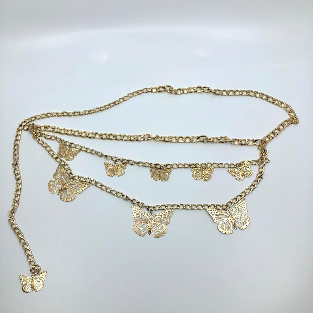 Women's Gold Butterfly Waist Chain Belt, 39.5 Inches, X7G9A1008